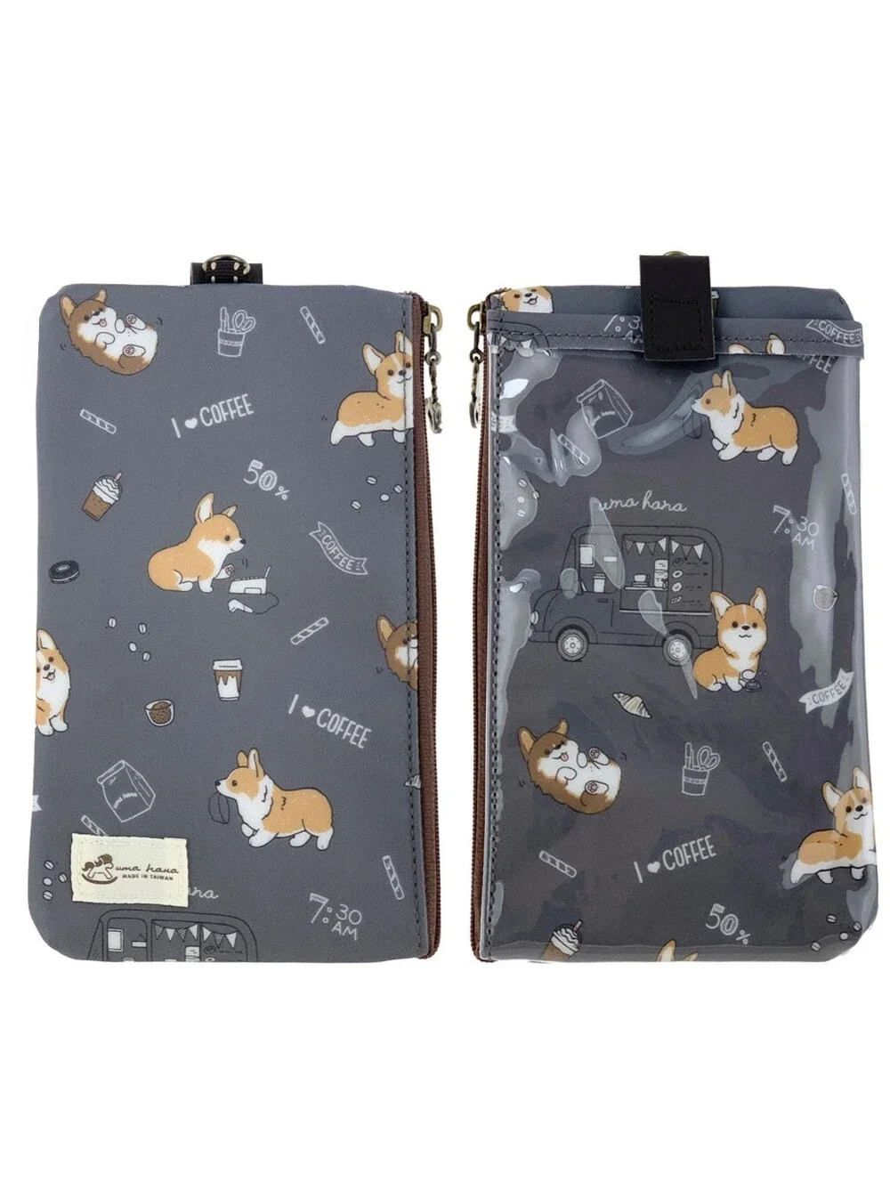 Waterproof Corgi Coffee Phone Case Pouch W/ Neck Strap
